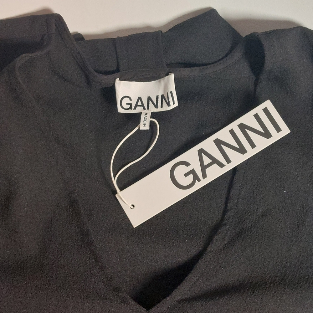 Ganni black bishop-sleeve mini dress, EU36, NWT - Picture 8 of 13